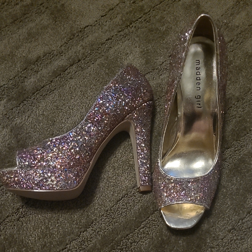 NWOT Madden Girl Multi-Color Platform Heels with Glitter Finish